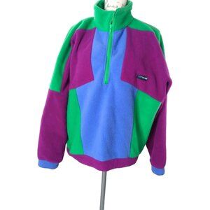 Vtg Tsunami Park City Utah Purple Green Neon Half Zip Fleece Sweater Measure LRG